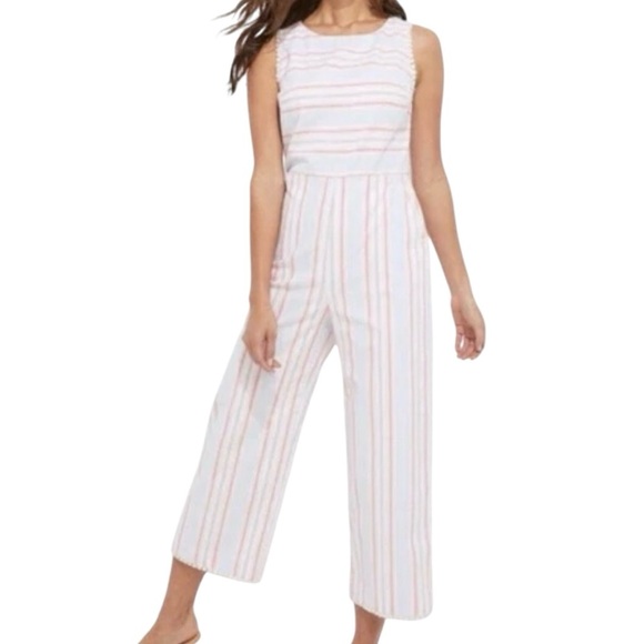 Vineyard Vines Abacos Pink Blue White Striped Jumpsuit Size 12 - Picture 2 of 12